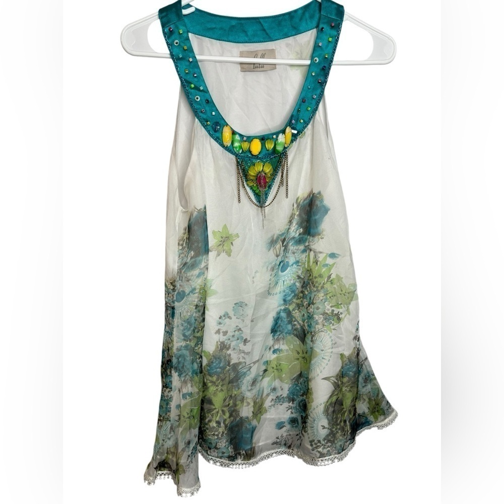 Vintage Y2K 90s LM Lulu Multi Textured Print Tank Bead Accents Size Medium